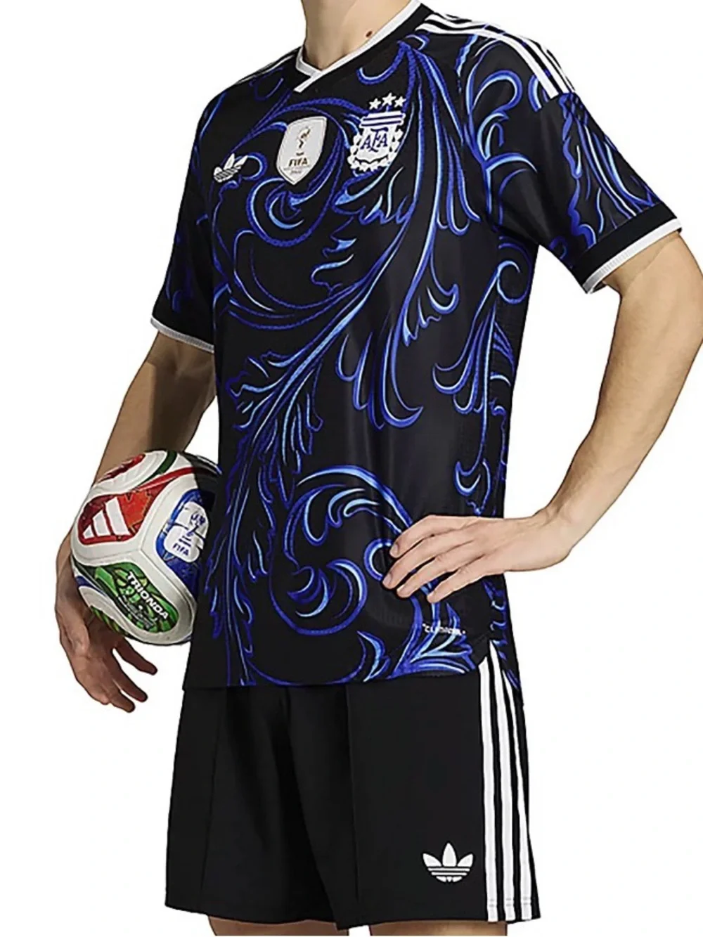 Authentic adidas Men’s Black & Blue Argentina Football Jersey with Swirl Print
